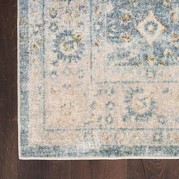 Nourison Home Astra Machine Washable Teal Beige 6'7" x 9' Area Rug Easy Clean, Non Shedding, Bed Room, Living Room, Dining Room, Kitchen (7' x 9')
