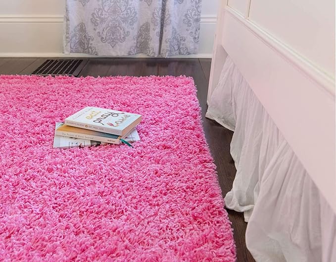 Unique Loom Solid Shag Collection Area Rug (10' x 13' Rectangle, Taffy Pink)