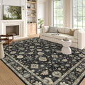 Washable Area Rug 5x7 - Traditional Floral Living Room Rug Soft Boho Farmhouse Bedroom Rug Ultra-Thin Charcoal Black Vintage Dining Room Rugs for Under Table Indoor Carpet for Living Room