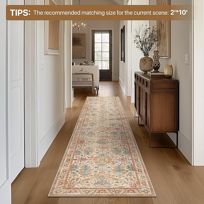 Bavni Runner Rug, Machine Washable Rugs for Bedroom 2x5, Non Slip Boho Rugs with Rubber Backing, Ultra-Thin Folable Rug Runner for Hallways Bathroom, Turmeric