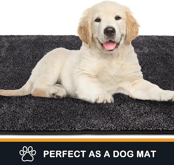 PURRUGS Dirt Trapping Door Mat 20" x 31.5", Non-Slip Machine Washable Entry Rug, Shoe Scraper, Dog Doormat, Super Absorbent Welcome Mat for Front & Back Door, Muddy Shoes & Paws, Charcoal