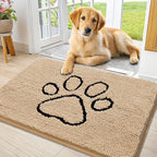 Smiry Dog Door Mat for Muddy Paws, Absorbent Dirt Trapper Non Slip Quick Dry Washable Chenille Mat for Mud Dogs, Entry Rug for Indoor and Outdoor (36x24 Inches, Beige and Black