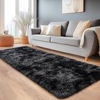 Shaggy Soft Fluffy Rug Plush Rugs Non-Slip Indoor Floor Carpet for Living Room Anti-Skid Indoor Carpet Tie-Dyed Black Grey 2x6Feet