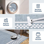 Small Bedroom Area Rug 3x5 Checkered Area Rug for Living Room Nursery Non Slip Kitchen Throw Carpet Low Pile Modern Bordered Rugs Washable Bathroom Mat Soft Brown Rugs for Laundry Entryway, Blue