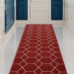 Custom Made Runner Rug for Kitchen Foyer Hallway Entry Choose Your Length Size 26 Inch Wide Geometric Lattice Design Red Color (2 feet x 26 inch)