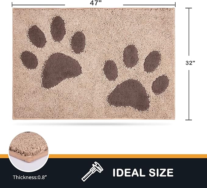 PURRUGS Dirt Trapping Door Mat 32" x 47", Non-Skid/Slip Machine Washable Microfiber Entryway Rug, Dog Doormat, Super Absorbent Welcome Mat for Muddy Wet Shoes and Paws, Beige