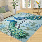 Peacock Rugs for Living Room - 4x6 Rug, Classic Peacock Floral Area Rugs for Bedroom, Teal Turquoise Rug, Modern Style Washable Carpet, Aesthetics Carpet - Peafowl Home Decor & Gifts