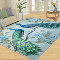 Peacock Rugs for Living Room - 8x10 Rug, Classic Peacock Floral Area Rugs for Bedroom, Teal Turquoise Rug, Modern Style Washable Carpet, Aesthetics Carpet - Peafowl Home Decor & Gifts