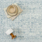 Blue Area Rug 4x5 Office Entryway Rug Machine Washable Kitchen Vintage Distressed Non Slip Carpet Indoor Retro Floral Accent Throw Door Mat for Bathroom Bedroom Dining Living Room