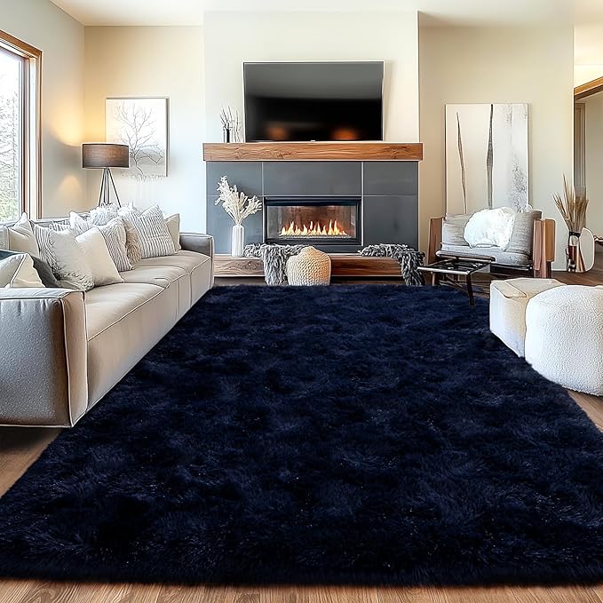 Area Rugs for Living Room, Soft Shaggy Carpets for Living Room, Fuzzy Rugs for Kids' Room, Perfect Decor for Modern Home Navy Blue 8x10 Feet