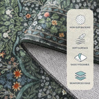 Lahome Floral Washable Rug, Soft 3x5 Rugs for Bedroom Entryway Dorm, Ultra-Thin Non Slip Boho Green Rug for Living Room Stain Resistan Throw Carpet for Nursery Entrance, Dark Green