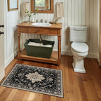 Area Rugs 2'x3' Washable Non-Slip, Floral Vintage Distress Print Pattern Medallion Carpet for Living Room Bedroom Dining Room, Black Brown Neutral Dark Tan