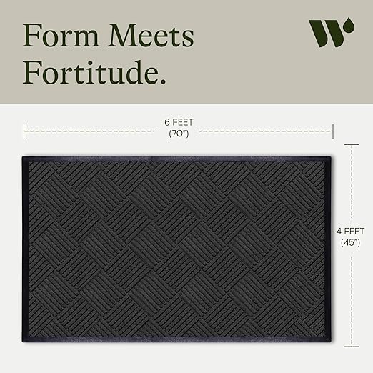 M+A Matting WaterHog Diamond | Commercial-Grade Entrance Mat with Rubber Border – Indoor/Outdoor, Quick Drying, Stain Resistant Door Mat (Charcoal, 4' x 6')