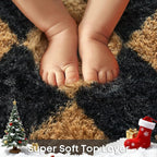 Ophanie Checkered Black & Beige Rhombus Rugs for Living Room Bedroom, Fluffy Soft Fuzzy Area Rugs, Plush Shaggy Bedside Floor 8x10 Furry Carpet for Kids Baby Teen Dorm Nursery Home Decor Aesthetic