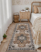 DEXI Hallway Runner Rug 3x12, Distressed Non Slip Runners Carpet, Boho Vintage Soft Thin Indoor Rug, Stain Resistant Washable Entry Mat for Entryway Kitchen Laundry Room Living Room, Brown