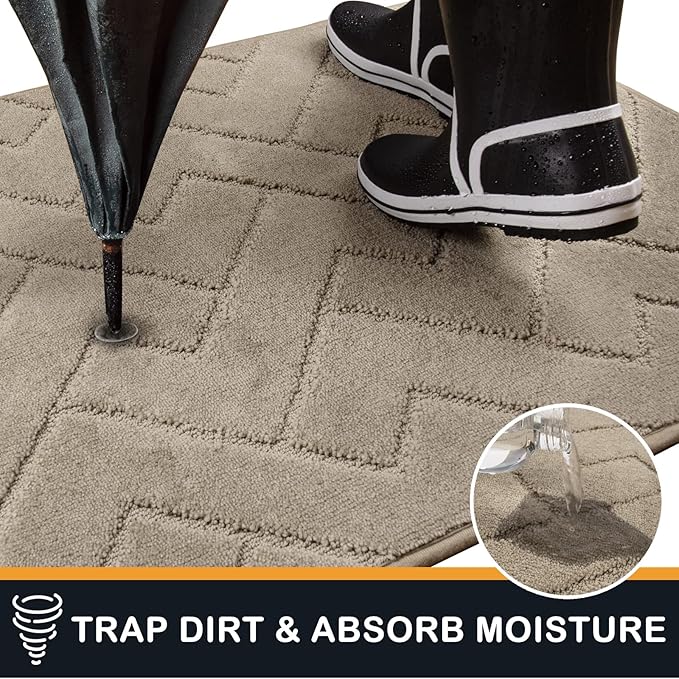PURRUGS Dirt Trapping Door Mat 34" x 59", Non-Slip Machine Washable Entry Rug, Shoe Scraper, Dog Doormat, Super Absorbent Welcome Mat for Front & Back Door, Muddy Wet Shoes & Paws, Taupe