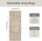 Bavni 2x5 Runner Rug Non Slip, Machine Washable Rug Runners for Hallways, Vintage Distressed Print Kitchen Runner, Low Pile Lightweight Carpet Runner for Entryway Laundry Bedroom Bathroom Wood Brown