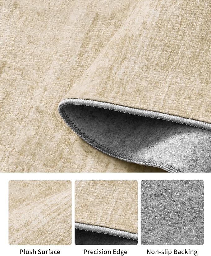 Art&Tuft Washable Rugs 6x9, Low Pile Area Rugs for Living Room - Non Slip and Stain Resistant Soft Thin 6x9 Rug for Bedroom, Dining Room, Kitchen, Office, Brown
