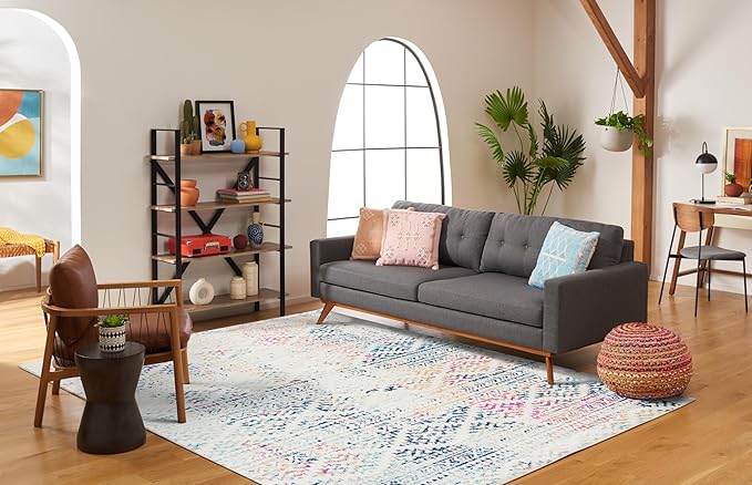 SAFAVIEH Area Rug 8x10 - Tulum Collection - Large - Ivory & Blue, Moroccan Boho Tribal Design, Non-Shedding & Easy to Clean, Ideal for Living Room, Bedroom, Dining Space (TUL272C)