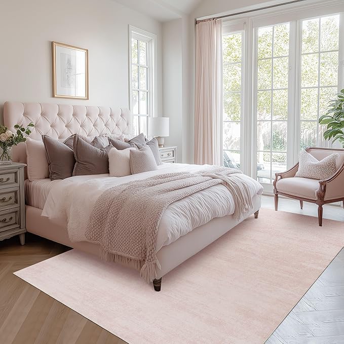Nursery Rug Pink Boho Washable Abstract Cuquette Rug for Bedroom Aesthetic,8x10,Light Pink