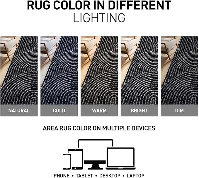 Rugshop Circles Arch Shag Runner Rug Anthracite Dark Gray 2' 3" x 8' Perfect for Hallways, Kitchens, or Behind The Sofa
