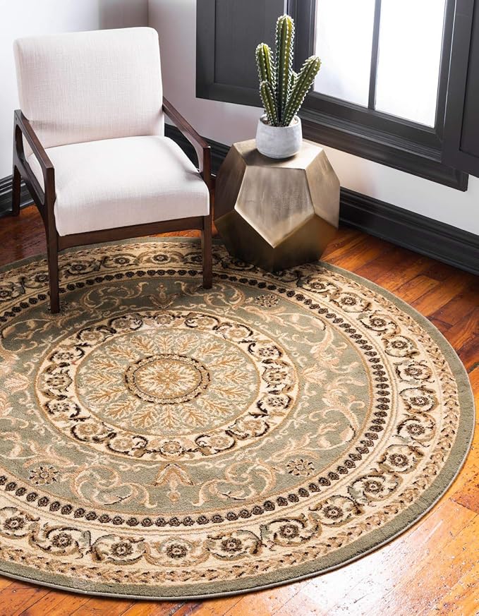 Unique Loom Versailles Collection Traditional Classic Medallion Floral Motif Area Rug (6' 0 x 6' 0 Round, Green/ Ivory)