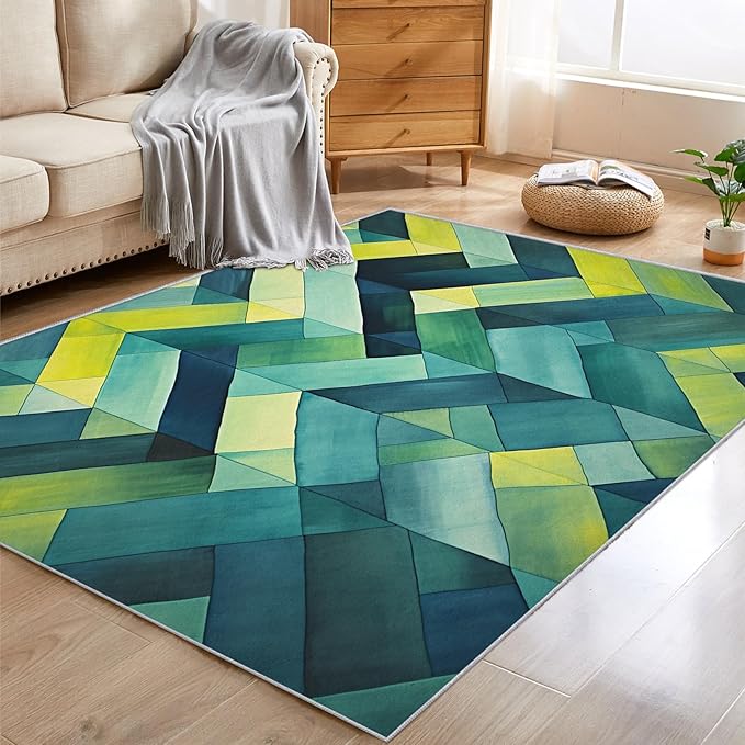 5x6 Geometric Zigzag Rugs for Bedroom Decor, Washable Green Chevron Pattern Area Rug, Living Room Home Decoration, Non Slip Soft Thin, Modern Abstract Geometry Decor Carpet PF-P 49
