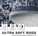 KILOCOCO Area Rug 3x5 Entryway Rug Washable Printed Vintage Floral Rubber Backed Non Slip Indoor Kitchen Rugs for Living Room Laundry Room Playroom Mudroom Moroccan Area Rugs, Navy/Charcoal