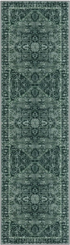 KOZYFLY Long Runners for Hallways 3x10 Ft Washable Kitchen Rug Faux Wool Printed Stair Runner Floor Carpet for Bedroom Entryway Stairs Kitchen Hall Indoor Use, Dark Green