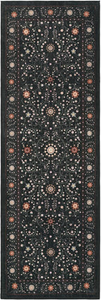 GarveeHome Boho 2x6 Runner Rug for Hallways Non Slip, Vintage Botanical Kitchen Rugs Washable Area Rug for Entryway Stain Resistant, Low Pile Soft Runner Black Carpet for Bedroom Floor Laundry Room