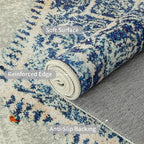 Easy-Going Boho Area Rug 2x3 Washable Entryway Rugs Front Door Mat Indoor Entrance Non-Slip Vintage Distressed Small Entry Rug for Living Room Kitchen Bathroom Office Lightweight Carpet, Blue Cream