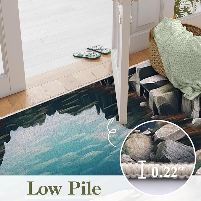 Visual Illusion Canyon Living Room Rug, 5x7ft, 3D Visual Effect Stream Indoor Throw Mat, Stone Crack Ultra Soft Home Decor Carpet, Thin Low Pile Machine Washable Rugs for Entrance