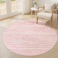 Nakagishi Round Rug Kitchen Washable Rugs: 6x6 Non-Slip Boho Soft Modern Stain Resistant Indoor Floor Neutral Farmhouse Throw Carpet for Hallway Bathroom Laundry Room Entryway Bedroom- Pink