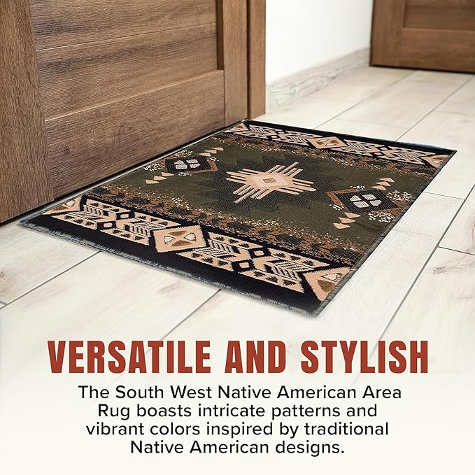 YHSF South West Native American Area Rug C318 - Easy Clean, Thick, Soft, Durable Native Tribal American Indian Inspired Rug for Bedroom/Living Room and More - Sage Green, 5 Feet x 7 Feet