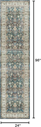 Dripex Runner Rug-2x8 Washable Distressed Hallway Runner Oriental Medallion Carpet Runner Non-Slip Stain-Resistant Kitchen Mat Foldable Thin Accent Rug for Entrance Living Room Bedroom