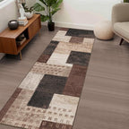 Modern Geometric Patchwork Indoor Runner Rug for Living Room, Chocolate 2.7'x 10' Rug Rockwood Collection Hardwood Floors Decor for Bedroom, Brown Throw Carpet for Office Entryway Dining Room