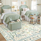 Lahome Boho Rugs for Living Room, Washable Large 8 x 10 Area Rugs for Bedroom Non Slip, Soft Ultra-Thin Distressed Floral Throw Carpet for Office Dining Room, Cream/Multi