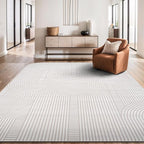 Beverly Rug Modern Geometric Area Rug 8x10 Low-High Pile Durable Soft Abstract Semi-Circles Indoor Rugs for Living Dining Room Office Stain Resistant Non Shedding Indoor Carpet Beige White 8 x 10