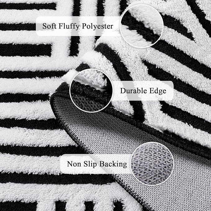 SHACOS Soft Cozy Fluffy Arch Pattern High Low Pile Runner Rugs 2'x6' Non Slip Washable Rug Runners Modern Geometric Arc Carpet for Bedroom Bathroom Hallway, Black White