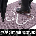 Smiry Dog Door Mat for Muddy Paws, Absorbent Dirt Trapper Non Slip Quick Dry Washable Chenille Mat for Mud Dogs, Entry Rug for Indoor and Outdoor (36x24 Inches, Deep Plum and White)