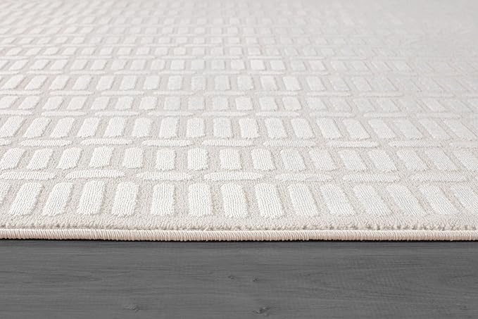 Beverly Rug Modern Geometric Area Rug 5x7 Low-High Pile Durable Soft Abstract Grid Indoor Rugs for Living Dining Room Office Stain Resistant Non Shedding Casual Indoor Carpet Beige White 5 x 7