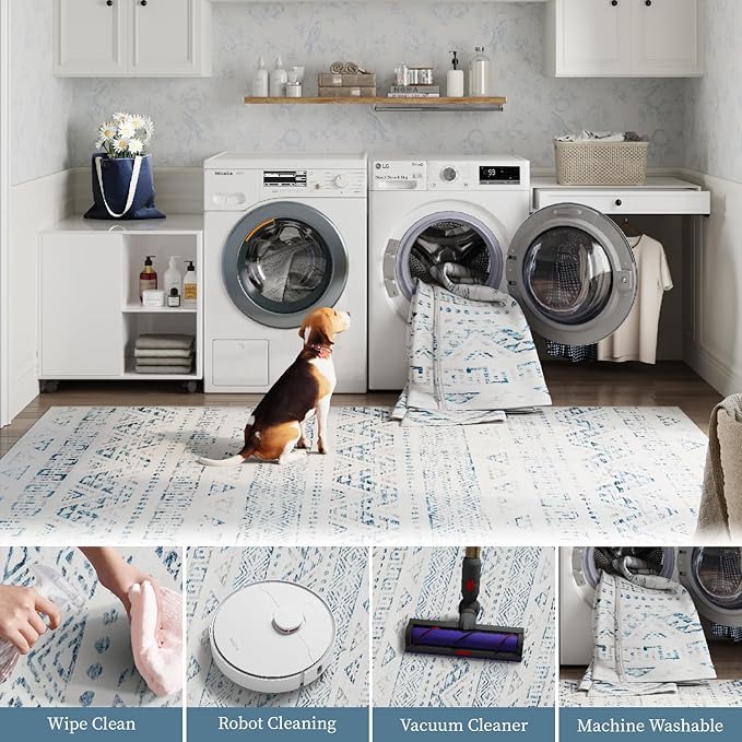 jinchan Boho 2x3 Rugs for Entryway - Machine Washable Doormat Moroccan Soft Throw Rug Bohemian Diamond Non-Slip Carpet for Entrance Kitchen Laundry Room Bedroom (2‘x3', Blue)