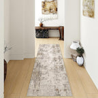 3x12 Washable Runner Rug Brown Grey Abstract Hallway Kitchen Throw Rug Neutral Modern Non Slip Soft Low Pile Carpet for Bathroom Laundry Bedroom Living Room
