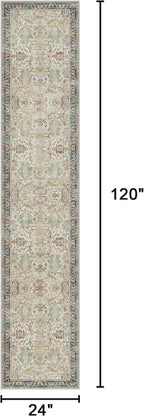 Bavni Bedroom Rug Runners for Hallways, Washable Runner Rug 2x10, Low Pile Non-Slip Indoor Throw Carpet for Bedroom Laundry Room, Ivory/Teal