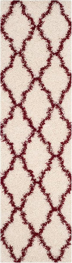 SAFAVIEH Dallas Shag Collection Runner Rug - 2'3" x 10', Ivory & Red, Trellis Design, Non-Shedding & Easy Care, 1.5-inch Thick Ideal for High Traffic Areas in Living Room, Bedroom (SGD257R)
