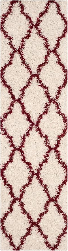 SAFAVIEH Dallas Shag Collection Runner Rug - 2'3" x 10', Ivory & Red, Trellis Design, Non-Shedding & Easy Care, 1.5-inch Thick Ideal for High Traffic Areas in Living Room, Bedroom (SGD257R)