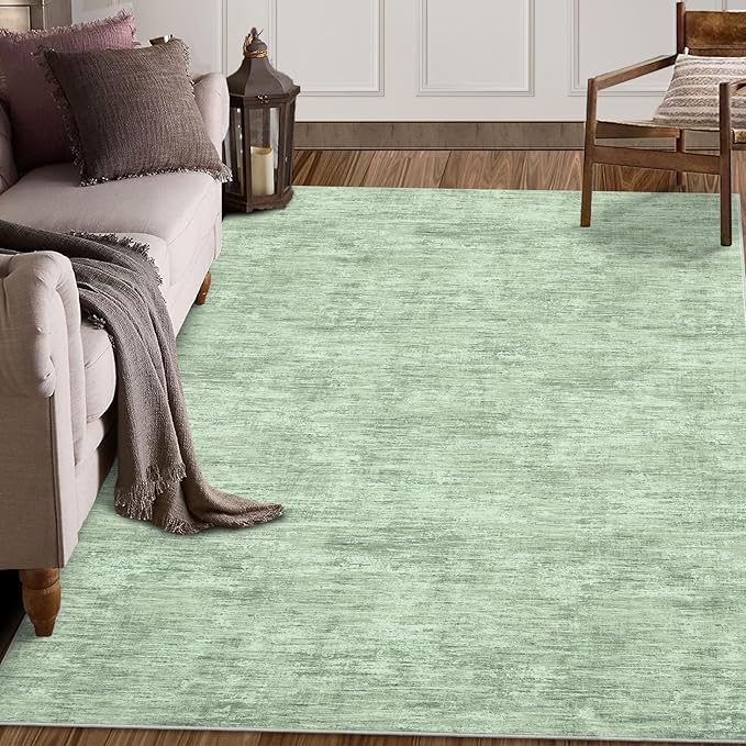 RUGSREAL Bedroom Area Rug 4x6 Modern Abstract Area Rug Stain Resistant Small Living Room Rug Contemporary Dining Room Rug Non-Slip Solid Rug Aesthetic Accent Floor Carpet for Kitchen Office, Green