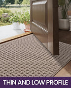 DEXI Front Entryway Door Mat Non Slip 24x36, Washable Entry Way Mats Inside Entrance Low Profile, Welcome Doormat Dirt Trapper for House Floor Home Porter Hall Backdoor Area, Light Taupe