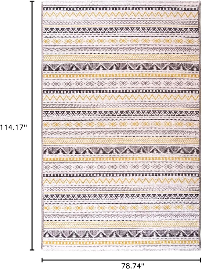 Alfa Rich 7x10 Yellow Gray White Washable Area Rugs for Living Room Bedroom Kitchen Cotton Decor Rug