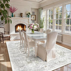 LIVEBOX Washable Area Rug 8x10 - Large Beige Vintage Tribal Living Room Rug Oriental for Bedroom, Non-Slip Retro Medallion Carpet Print Distressed for Dining Room Guest Office